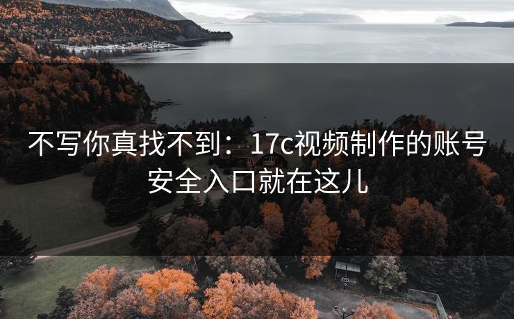 不写你真找不到：17c视频制作的账号安全入口就在这儿